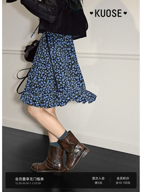 阔色蓝色碎花吊带短裙针织开衫两件套装女25初夏季小个子连衣裙新