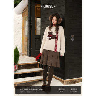 女中裙半身裙子 新款 阔色棕色百褶裙格子西装 裙呢子裙半裙25秋冬季