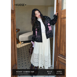 阔色白色绒感蕾丝裙半身裙半裙25秋冬季 女小个子穿搭长裙子 新款