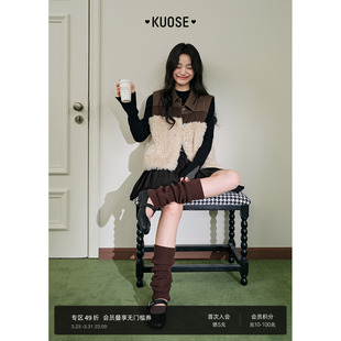 新款 2025秋冬季 叠穿背心夹克 外套女装 阔色深杏色毛绒拼接马甲开衫