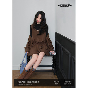 内搭复古收腰短裙 新款 阔色棕色刺绣无袖 背心连衣裙子女2025秋冬季