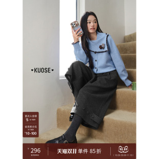 阔色毛呢直筒阔腿裤休闲裤女2026秋冬季新款高腰深灰色通勤七分裤