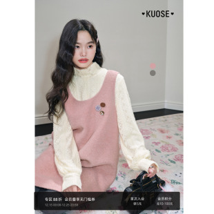 阔色粉色圣诞氛围感穿搭背心裙短裙女2025秋冬季 毛呢连衣裙子 新款