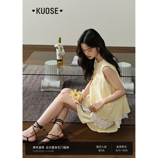 上衣裙裤 背心娃娃衫 25夏季 穿搭新款 子 阔色黄色套装 女休闲短裤 无袖