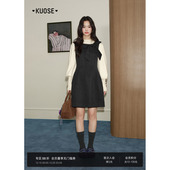 阔色法式 收腰连衣裙内搭毛衣两件套女25秋冬新款 灰色蝴蝶结背心裙