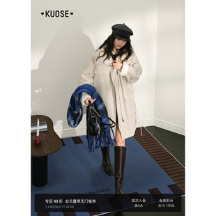 阔色翻领工装外套宽松2025秋冬季叠穿搭新款女中长款仿羊羔毛上衣