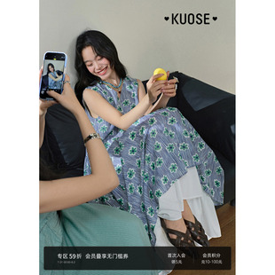 阔色条纹无袖 女海边度假碎花连衣裙长裙子 吊带背心裙2025夏季 新款