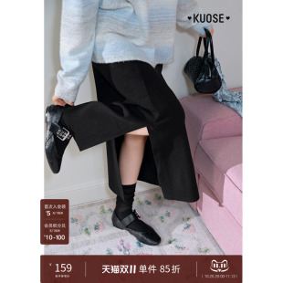 阔色黑色开叉小黑裙a字半身裙新气质法式长裙子2026秋冬季女半裙