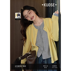 阔色假两件针织衫开衫外套毛衣女2025春季新款内搭打底衫上衣