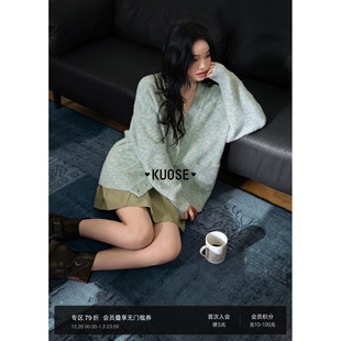 外套 针织开衫 阔色绿色v领软糯宽松外搭上衣毛衣女2025秋冬季 新款