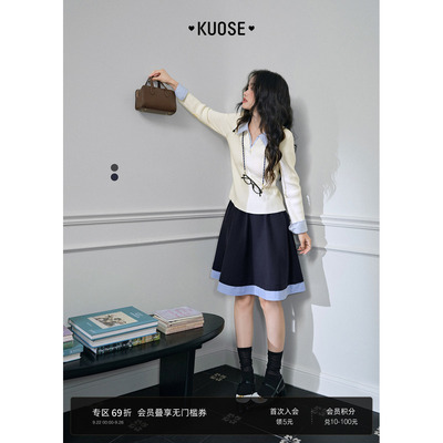 灰色假两件a字短半身裙