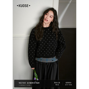 阔色黑色波点毛衣短款针织衫宽松2025秋冬季新款女装气质长袖上衣