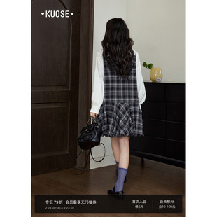 阔色深灰色格纹背心连衣裙叠穿短款女2025秋冬季新款无袖花苞短裙