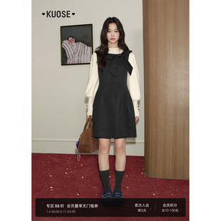 阔色法式收腰连衣裙内搭毛衣两件套装女25秋冬季灰色背心裙短裙子