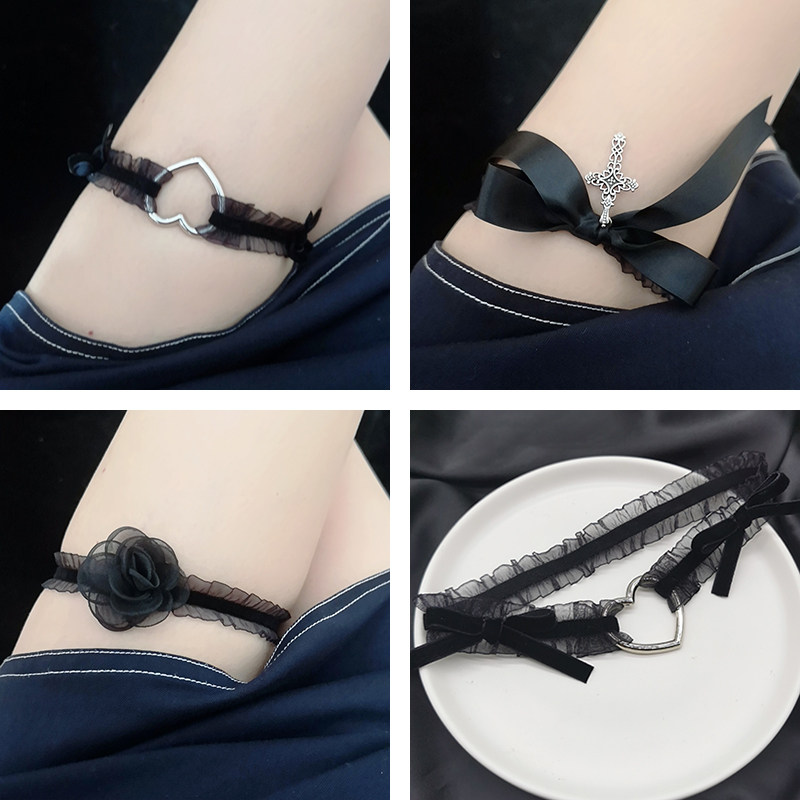 lolita辣妹御姐茶花蝴蝶结蕾丝攻速腿环纯欲美腿遮疤大腿绑带饰品