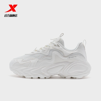 特步洄游休闲鞋女新款春季网面透气轻便厚底老爹鞋正品学生运动鞋