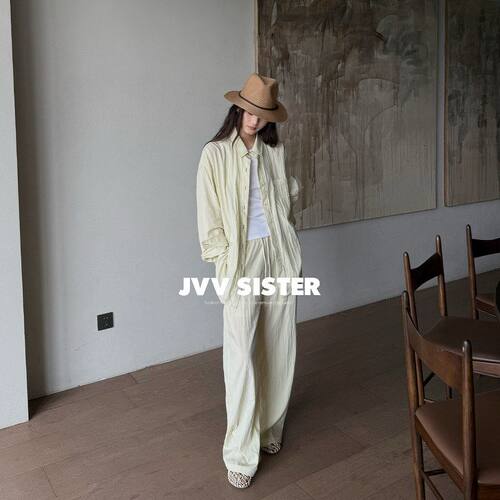 春夏天丝衬衫阔腿裤女休闲套装