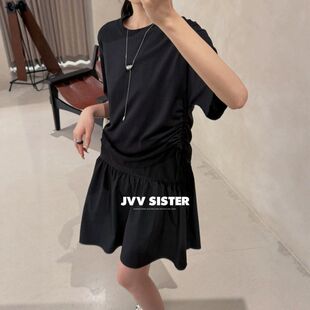 JVV十三行2026夏季新款宽松抽绳收腰短袖T恤半身裙女潮套装
