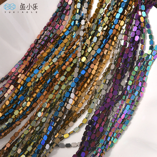 3*5七彩长六角菱形黑胆石直孔珠子diy串珠手链项链耳饰品材料配件