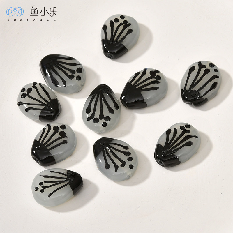 琉璃插画水墨花水滴diy串珠材料图片
