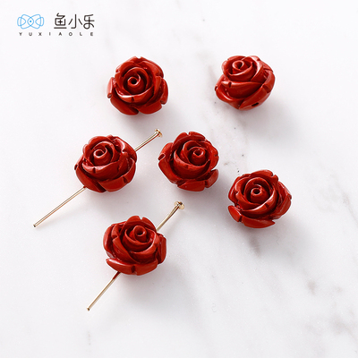 diy朱砂红玫瑰耳饰品散珠