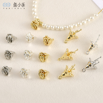 鱼小乐diy14k金立体玫瑰花朵吊坠