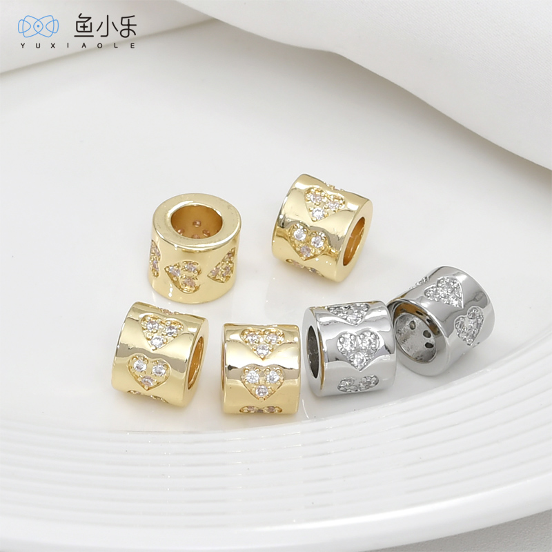 铜镀14k金爱心桶珠大孔隔珠diy