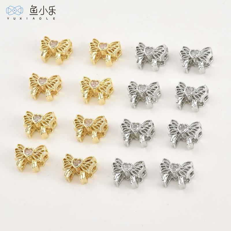 铜镀14k金蕾丝蝴蝶结多孔隔珠diy
