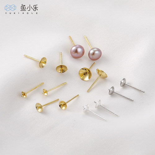 银针镀真金手工珍珠耳环