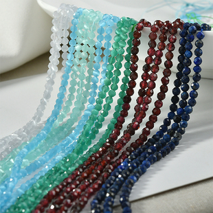 迷你3mm切面猫眼石榴石青金石天然石扁珠子 DIY手工串珠饰品材料