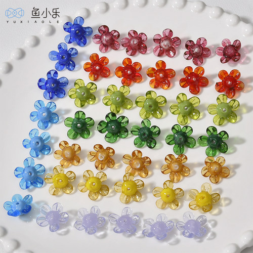 琉璃五叶小花朵直孔串珠diy