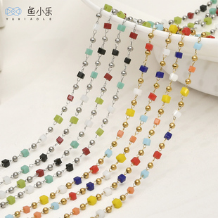 2mm水晶方块金珠手工钛钢保色链条diy制作手链项链耳饰步摇材料