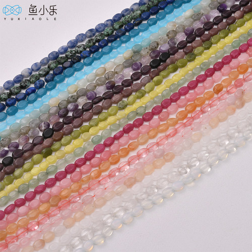 diy粉晶天然石项链耳饰品扁珠