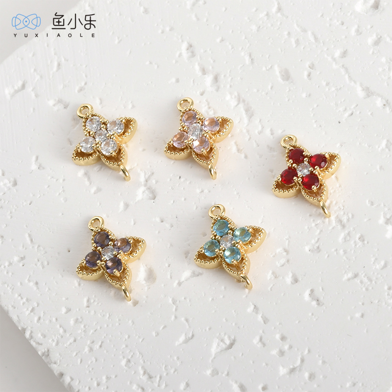 铜镀金色水晶四叶花双吊diy