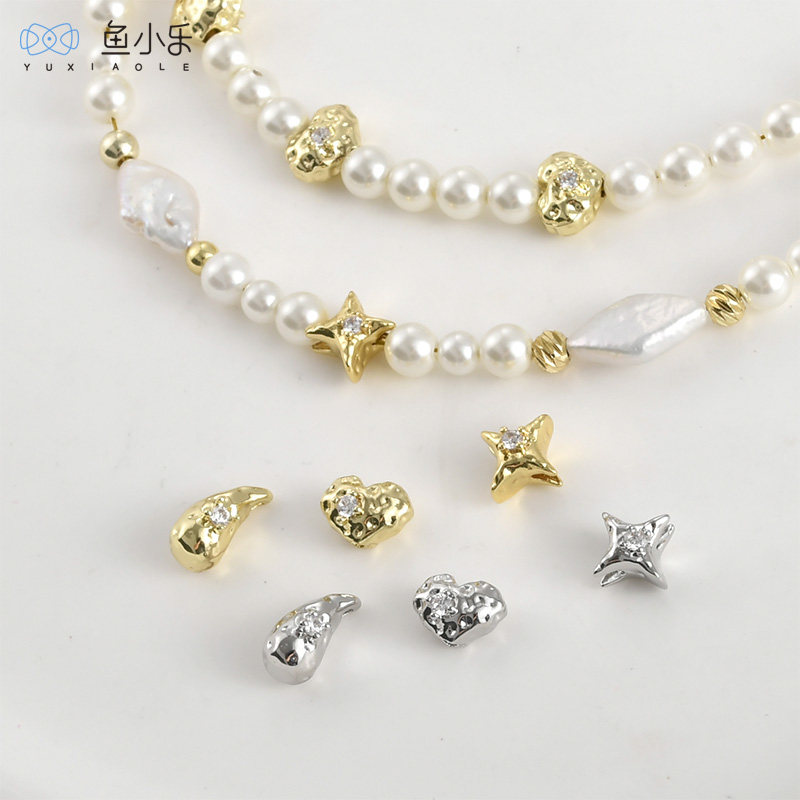 14k电镀真金保色星星爱心水滴隔珠diy手作串珠手链项链饰品配件