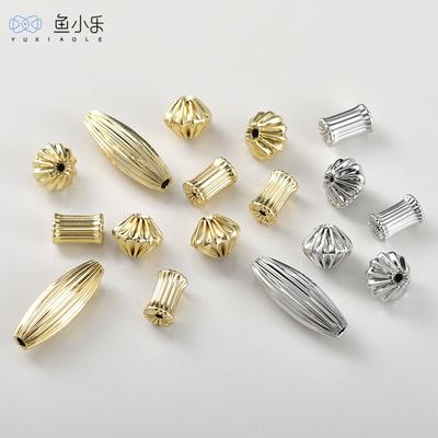 铜镀14k金褶皱橄榄菱形圆柱隔珠