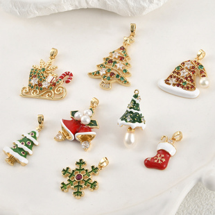 圣诞系列雪花锆石吊坠14k电镀真金保色项链毛衣链挂坠diy手作配件
