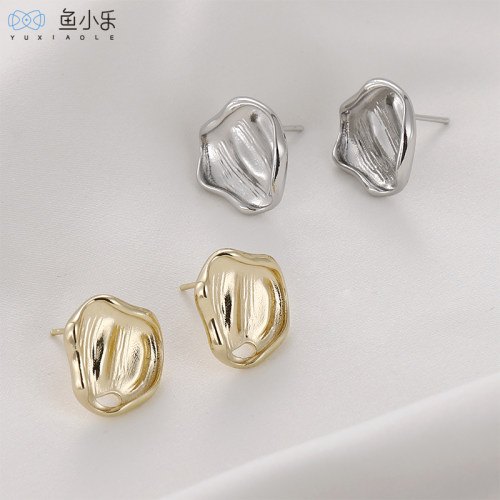 铜镀真金不规则褶皱耳针手作材料