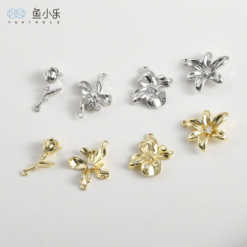 铜镀真金保色玫瑰花朵吊坠diy