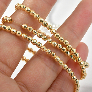 3mm黑胆石切面圆形直孔珠手工diy手链项链耳环饰品串珠材料配件