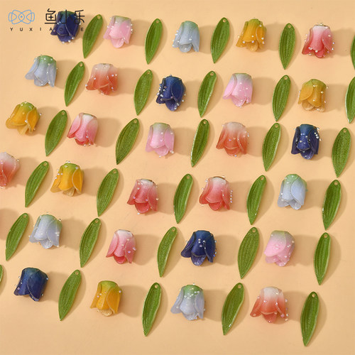树脂滴胶玫瑰花朵树叶吊坠diy