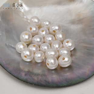天然淡水珍珠大孔近圆形直孔珠子diy手工手链项链耳饰品散珠配饰