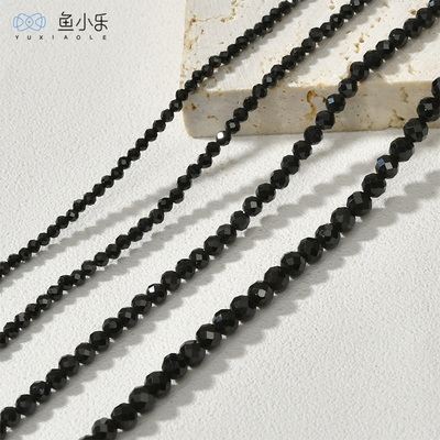 天然黑尖晶迷你多切面直孔小圆珠