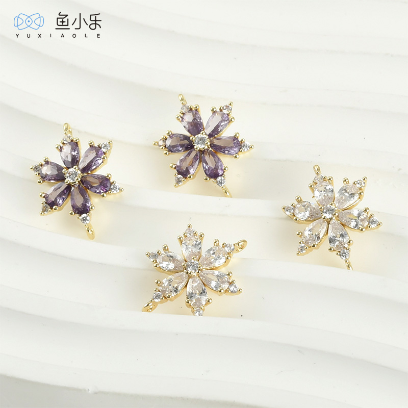 铜镀真金闪耀锆石雪花朵双吊diy