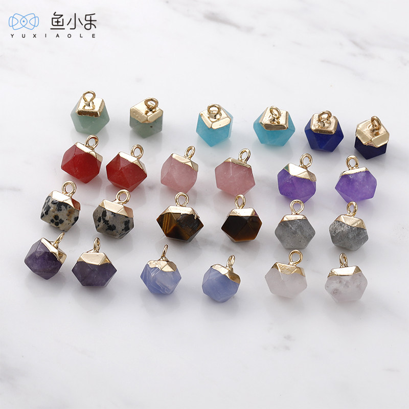 多面立体方形天然水晶玉石吊坠diy手工自制耳饰项链手链材料配件