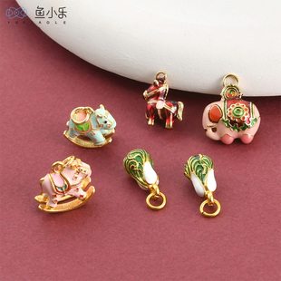 强保色古法沙金吉象小马百财木马烧蓝吊坠diy手作手链耳饰配件