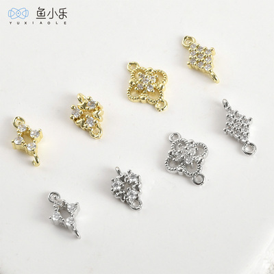 铜镀真金双吊四叶花菱形锆石吊坠