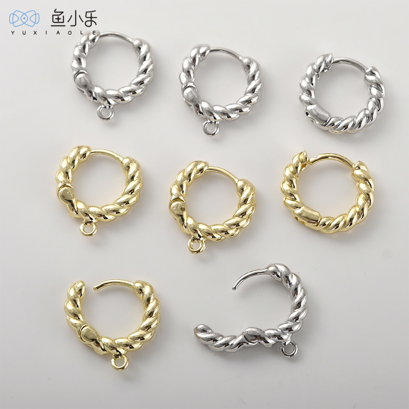 铜镀14k金麻花圆圈耳环耳扣diy
