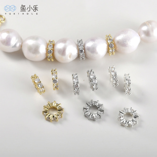 14k电镀真金保色薄款镶锆石车轮隔片diy手工手链项链耳饰配件材料