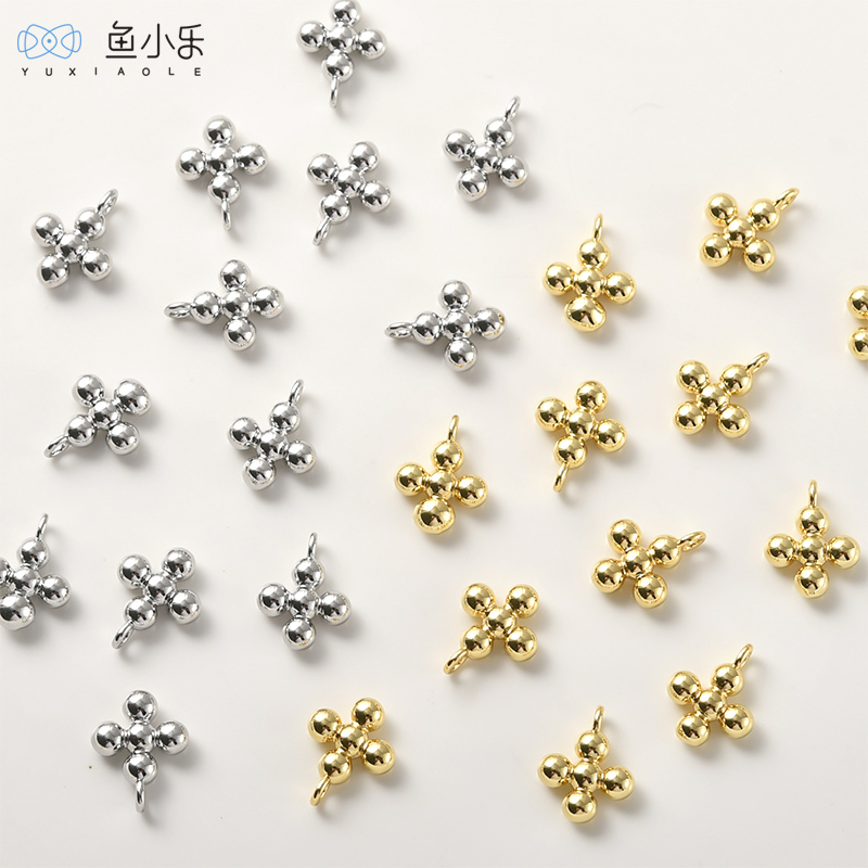 铜镀14k金圆珠十字架吊坠diy